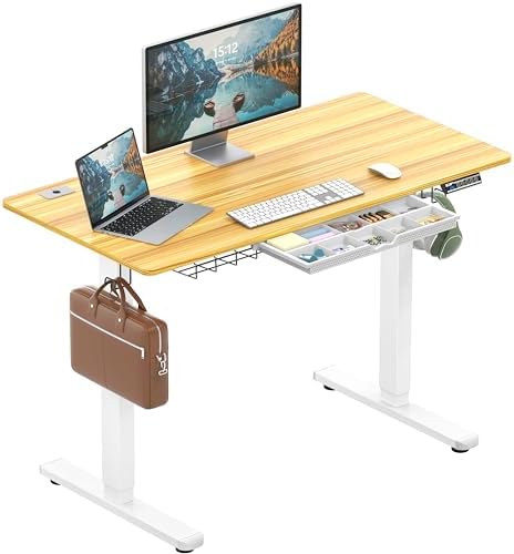 SHW 55 x 28 Electric Height Adjustable Standing Desk w/Drawer, Maple