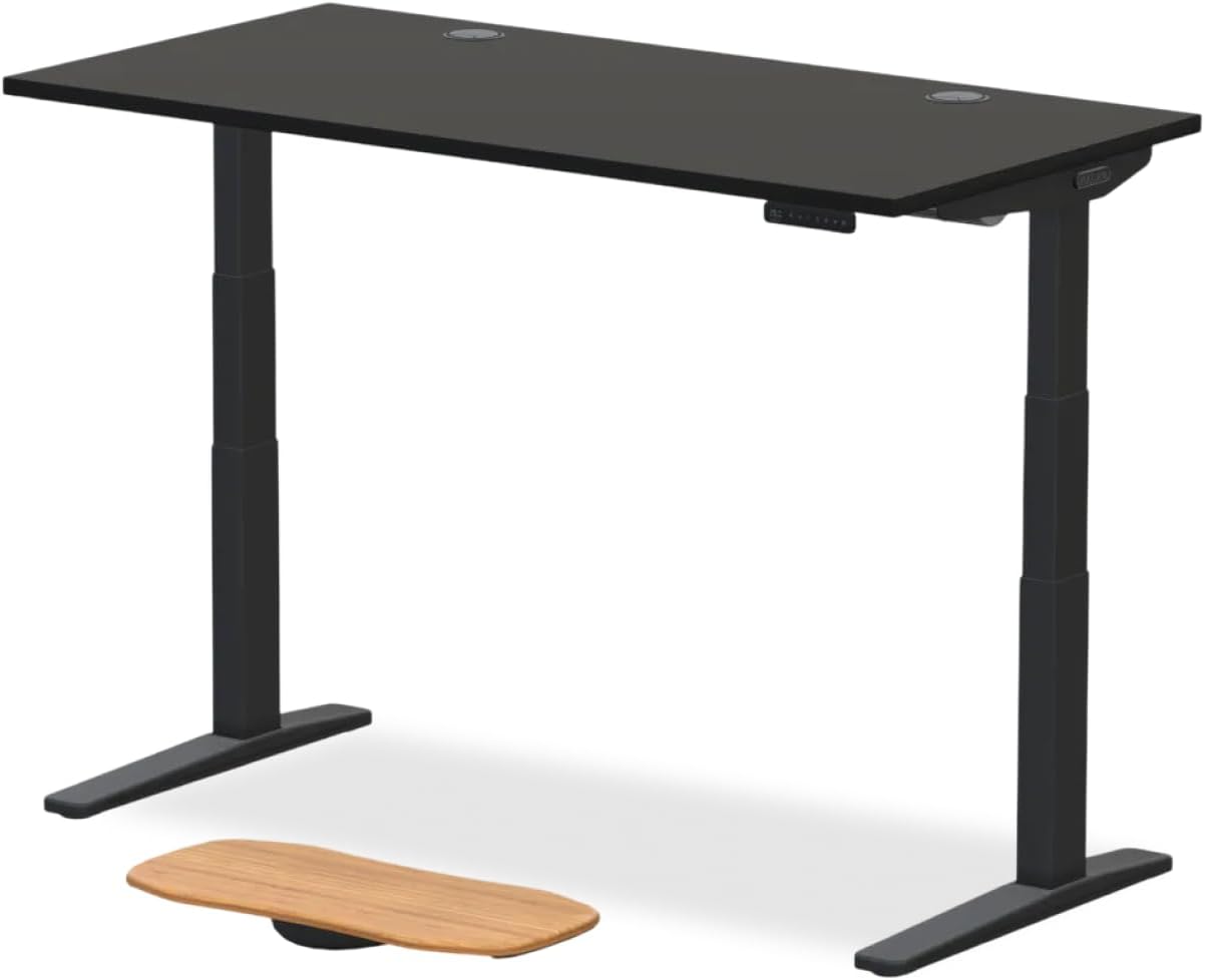 UPLIFT DESK V2 2-Leg Black Laminate Wood Standing Desk – Adjustable Height, Advanced 1-Touch Memory Keypad, Under Desk Cable Management, Wire Grommets &amp; Rocker Board (Black C-Frame, 60
