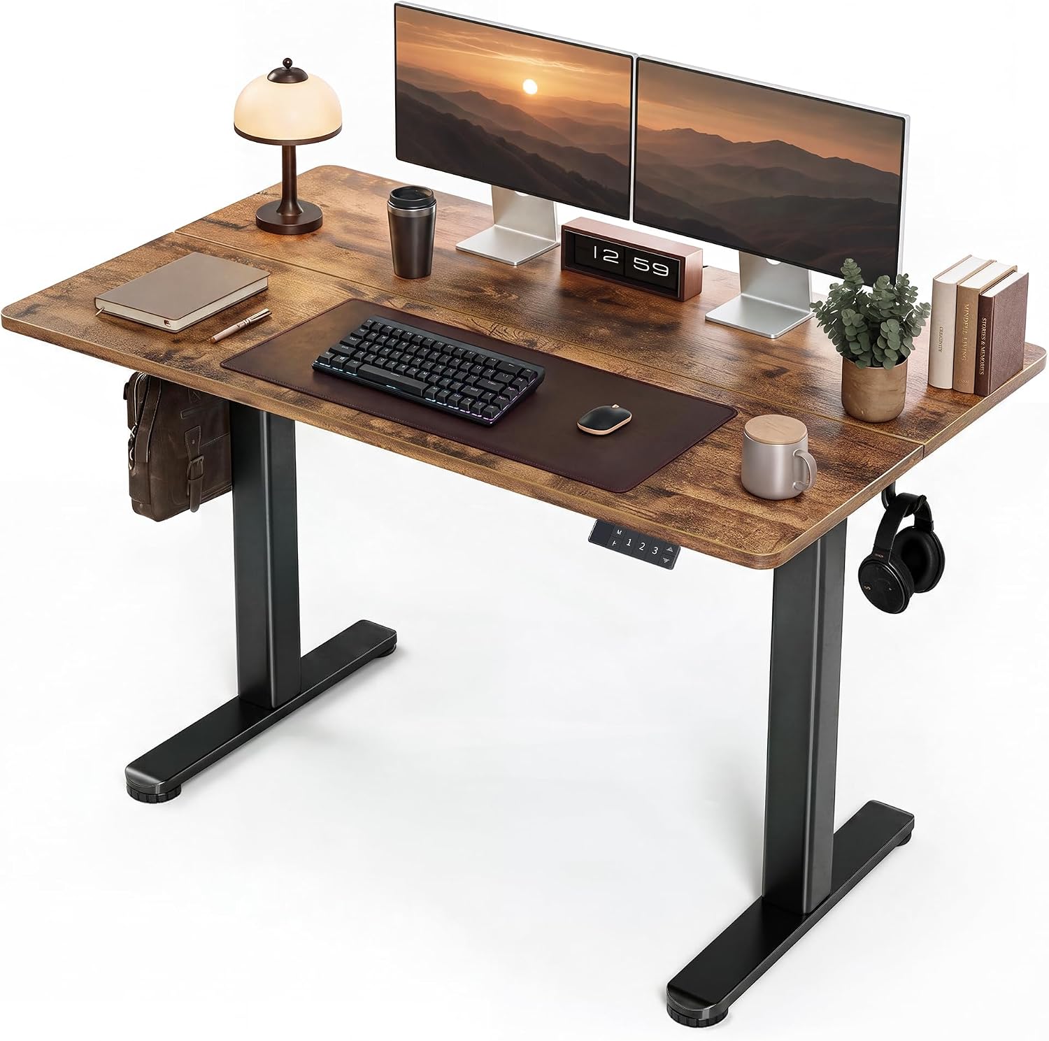 Claiks Electric Height Adjustable Standing Desk, 48x24 Inch, Rustic Brown