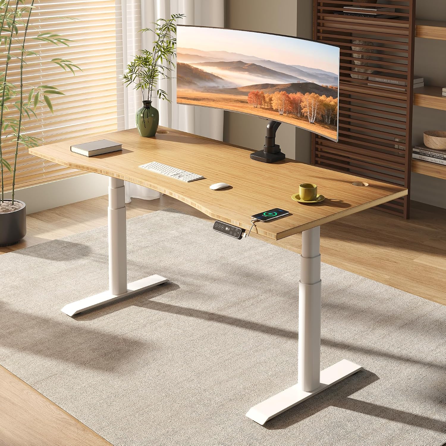FLEXISPOT E6 Pro Organic Modern Bamboo Standing Desk, Dual Motor 3-Stage Height...