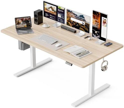 Grandder 55x32 Extra-Deep Electric Standing Desk, Wide Desktop Fits 49" Ultrawide Monitor+Dual Screens, 176 lbs Capacity, 2 Memory Presets, Anti Collision, Computer Desk for Home Offi