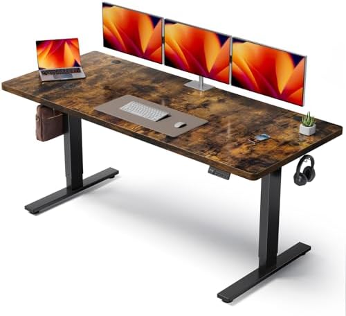 Brown 60x28 in Electric Standing Desk, 1 Inch Thick Tabletop