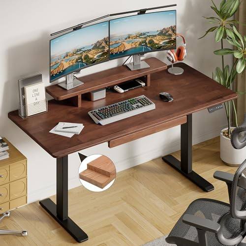 ONBRILL Standing Desk with Drawer, 47x23.6 Inches Solid Wood Stand Up Desk