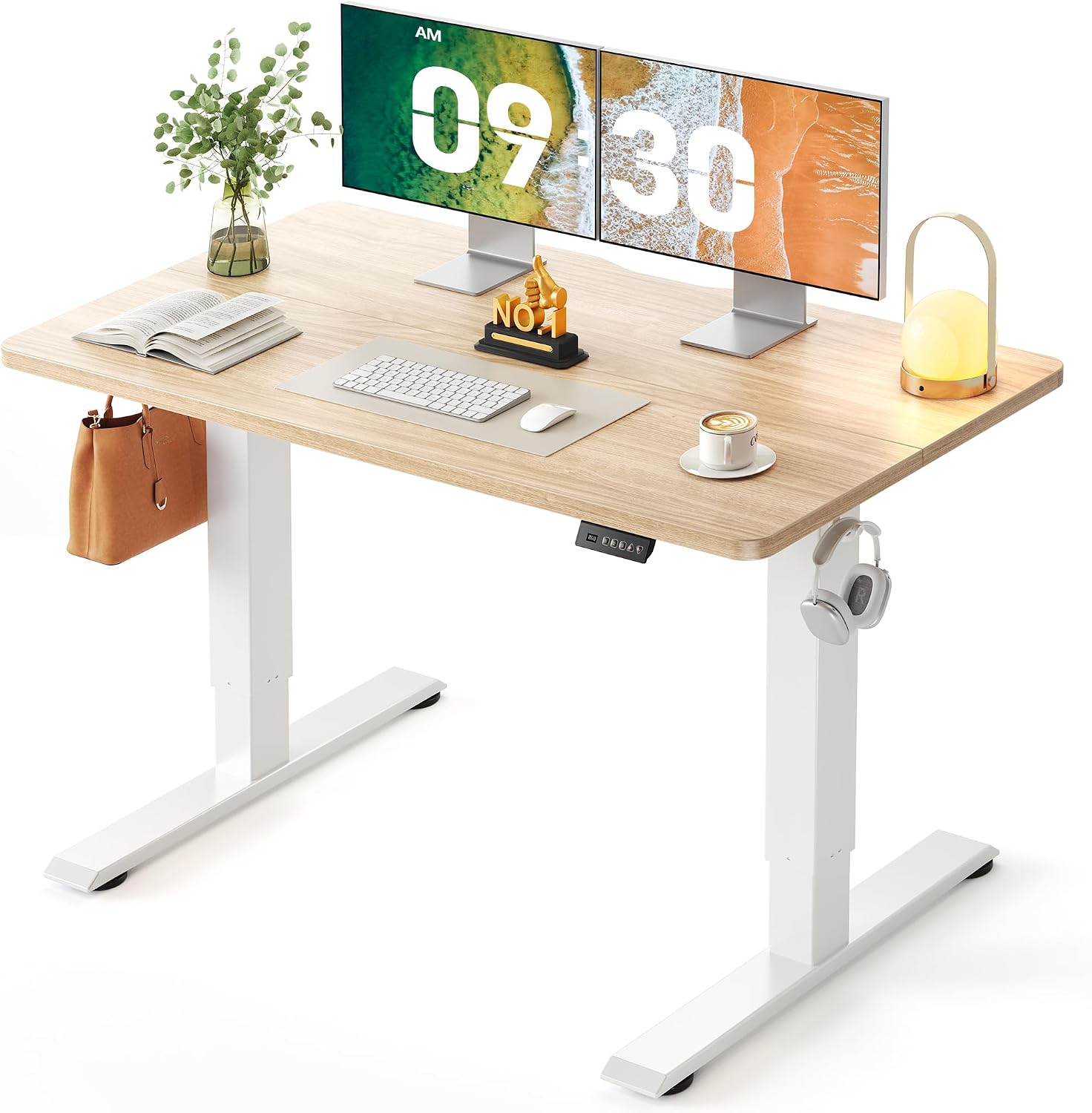 CubiCubi Electric Height Adjustable Standing Desk 48x24 Inch, Light Walnut