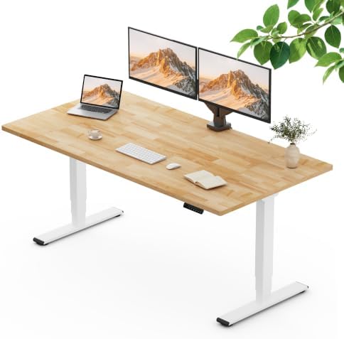 SANODESK Solid Rubberwood Standing Desk Dual Motor 55"x28" Maple/Black